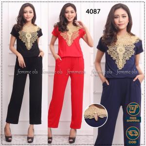 Femme Ols Jumpsuit Renda Kerancang Import Mewah Kaos Spandek Rayon Premium 4087 Wanita High Quality