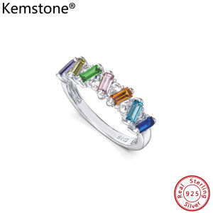 Kemstone 925 Sterling Silver Square Multicolor 4A Zircon Ring Female 925 Silver Ring Gold Plated for  For Womens Jewelry Gift