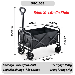 Xe kéo cắm trại dã ngoại nhiều màu sắc có thể gập lại - Khung thép Carbon Vải Oxford Saigon Outdoor