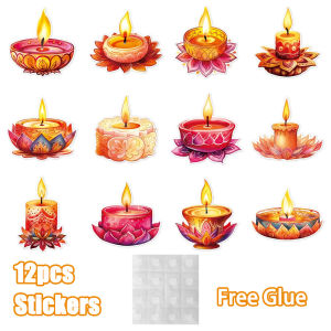 【Free Glue】12pcs Diwali Decoration Indian Diwali Party Decoration Wall Stickers Indian Festival Party Window Stickers