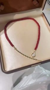 Bellux 925 Silver Plated TK Hot Selling Necklace Vintage New Chinese Natural Red Beads K Gold Snake Necklace