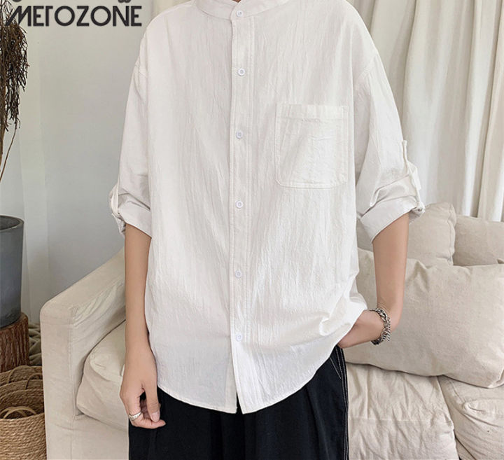 Metozone Men's Japanese style casual three quarter sleeve shirt