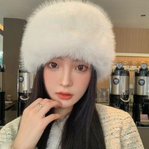 FLYING Imitation Fur Faux Fox Fur Hat Thick Fluffy Windproof Ear Protection Hat Ear Warmer Flat Top Hat Women