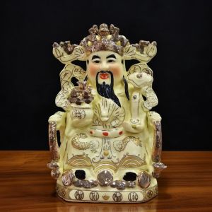 Cặp Tượng Thần Tài Thổ Địa Ngà Chất Liệu Sứ Dát Vàng Cao Cấp Đặt Bàn Thờ Thần Tài ( Tài Địa Ngà )