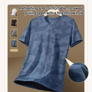 Mens Summer Bottom Shirt Half Sleeve Top Round Neck Loose Ice Silk Mesh Bottom Shirt