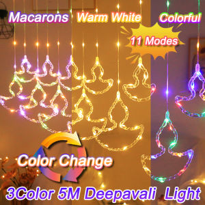 5M Diya Lights 158LED Curtain Lights 3Colors Fairy Lights Oil Candle Lights For Indian Diwali Deepavali Decoration