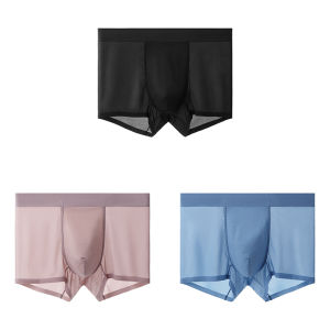 KUCHAR 3 unit Boxer Shorts untuk lelaki berkualiti tinggi Ice Silk Underware Mesh Cool Feeling Trunks Boxershorts seluar dalam sukan lelaki Panty bernafas lancar Ultra-nipis