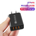 หัวชาร์จ Usb 4 Port 3USB 3.1A+1PD Type-c Fast Charge Adapter ชาร์จได้ 4 เครื่องพร้อมกัน ปลั๊กชาร์จไฟบ้าน หัวปลั๊กชาร์จเร็ว ลดราคาสุดๆ for Samsung  Vivo Oppo Xiaomi Iphone MJ5. 