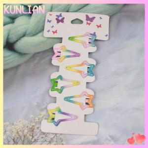 [KUNLIAN] 6 12Pcs Girls Hair Accessories Colorful Hairpin Printed Paint Water Droplet BB Clip Cartoon Metal Children Hair Clip