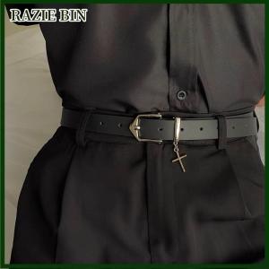 RAZIE BIN PUNK CROSS pendant Jean Belt แฟชั่นย้อนยุคผู้ชายผู้หญิงสายรัดเอวหนัง PU หัวเข็มขัดโลหะเข็มขัดฮิปฮอป