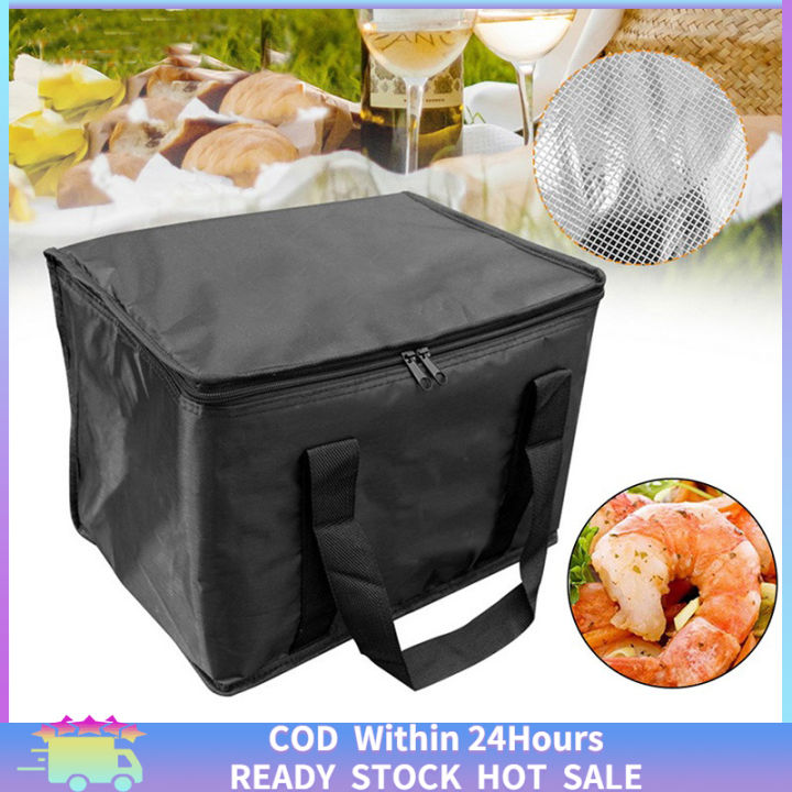 50L Large Delivery Food Delivery Bag Grocery Transport Foldable Washable Sturdy Zipper Portable Food Lunch Black Thermal Bag Lazada PH