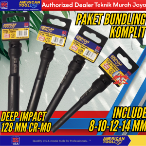 AMERICAN TOOL Impact Deep 128 mm PAKET 4 SET KUNCI SOK PUKUL 8 - 10 - 12 - 14 MM KUNCI SOCK SHOCK SOCKET