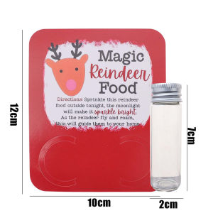 Dimoey ขวดขนาดเล็กเรนเดียร์อาหารมหัศจรรย์10ชิ้นการ์ดสีแดงชุดกิจกรรมวันหยุดสำหรับตกแต่งคริสต์มาสอีฟขวดแก้วใส่ลูกอมขนาดเล็ก