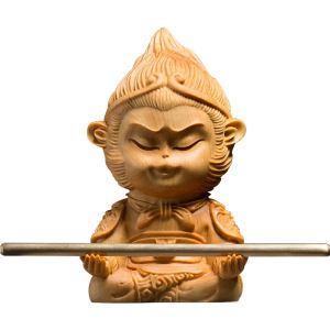 Sit Wise Monkey Statue - Handcrafted Sun Wukong Wooden Buddha Statue Exquisite Wood Carving Figurine Perfect Small Statue for Car Decor and Home Decoration Symbolizing Wisdom and Protection Ideal Feng Shui Accent for Good Luck and Spiritual Balance