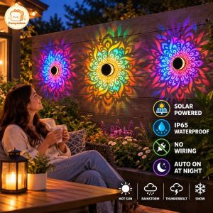 Solar Mandala Wall Light Outdoor Waterproof IP65 Metal Solar Powered Garden Yard Fence Patio Deck Stair Decor Lamp