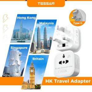 TESSAN Type G Adaptor PH to HK Travel Adapter With USB 3 Pin to 2 Pin Power Adaptor for USA to Qatar Ireland Hong Kong England Scotland Kenya Dubai London British