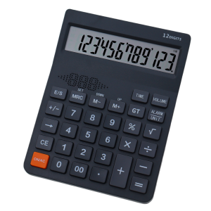 Bilingual Talking Calculator with Alarm Clock – English/Spanish Voice Output Adjustable Volume (High/Low) Large Buttons & 12-Digit Display for Visually Impaired Blind Seniors & Office Use – Auto-Off & Time Function