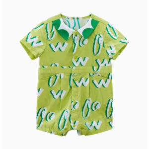 WooBaby รอมเปอร์สูท ชุดจั๊มสูท สำหรับเด็ก3เดือน-3ปี ลายดับเบิ้ลยู ผ้าฝ้ายแท้