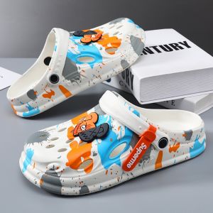 COD Mens Sandals Tie Dye Clog Cartoon Sandals Slippers New Trendy Summer Outdoor Non-slip Beach Shoe
