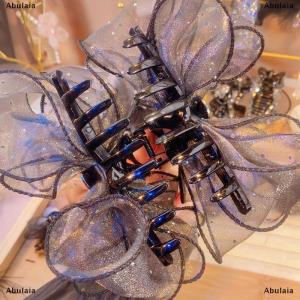 [COD] Abulaia Korean Style Mesh Bow Rhinestone Hair Claw Vintage Elegant Hair Clamp Hairpin Shark Clips For Women Fashion Hair Accessories