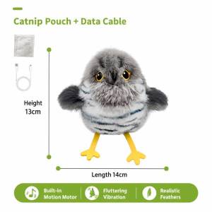 Teekland Flapping Bird Cat Toy White Sparrow Plush Touch Activated Bird Chirp Cat Toy with Refillable Catnip USB Rechargeable Interactive Kitten Exercise Toy (No Flying)