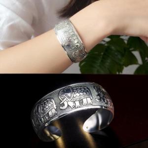 [haoh] สร้อยข้อมือสไตล์โบฮีเมียนย้อนยุคสีเงินแบบกว้างสำหรับผู้หญิงสร้อยข้อมือแฟชั่นเปิดดอกไม้แกะสลักเครื่องประดับวินเทจสไตล์โบฮีเมียน