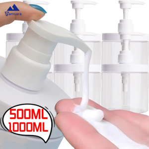 Wide Mouth Refillable Bottle for Travel PET Pump Dispenser 500ml/1000ml Easy-Clean Leakproof Container Shampoo Lotion Organizer