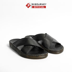 Dép Nam Quai Chéo Da Bò SIGOURNEY Có Khâu Đế DN-119 Bảo Hành 18 Tháng