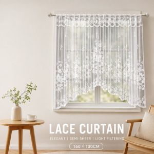 White Lace Semi Sheer Window Curtain Punch Free For Living Room Kitchen Home Decor 160X100Cm