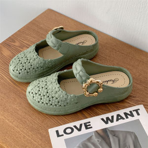 Free Shipping Hollow-Out Toe-Cap Half-Slipper Sandals Summer WomenS Flat Outdoor Fashion Casual Slip-On Sandals Solid Color WomenS Shoes