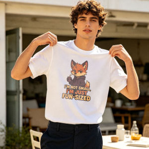 Cute Hooded Angry Fox Cartoon Letter Graphic Tee Men Cotton Crew Shirt Backyard Leisure Daily Lightweight Casual Wear