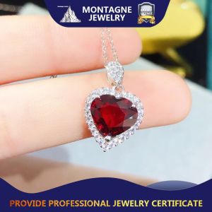 Montagne Jewelry 925 Silver Pendant Love Heart Design Fine Jewellery Natural 9x10mm Garnet Pendant Necklace