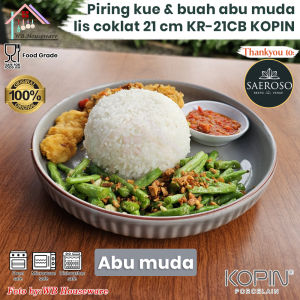 KOPIN piring makan buah dan kua motif labu Hijau lis cokelat keramik / wadah saji plate dish porcelain KR-21CB