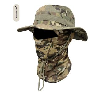 SERENEGLOW Camouflage Bucket Hat with Face Cover Set Outdoor Sun Protection Fishing Hiking Adventure Cap