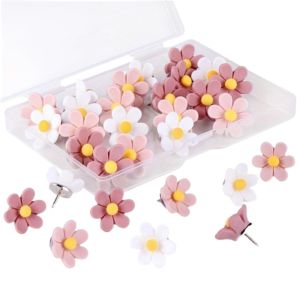RIACHTAIS 20/30/50Pcs Creative Six-Petal Flower Pushpins DIY Photo Wall Decor Board Push Pin Portable 3D Colored Push Pins Corkboard