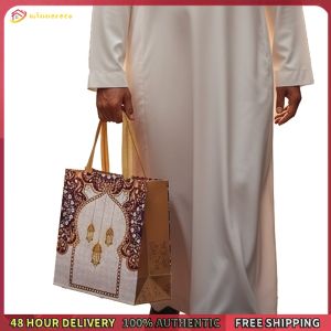 Womens Eid Tote Bags 16 Pcs Ramadan Gift Bags with Handles Non-Woven Material 29x22x6cm Islamic Muslim Kareem Party Supplies