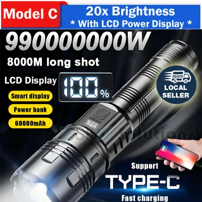 【SKIT SG】【128 Hours Use】Torch Light Led Flash Light Torchlight Led Flashlights Tourch Light Type-C Rechargeable IPX7 Waterproof Heavy Duty Flashlight Flash Light Rechargeable Zoom Flashlight Super Ultra Bright Strong Power LE/LCD Battery Display Charging