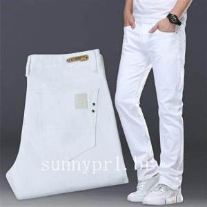 Summer Lightweight Mens Summer Straight Jeans Ultra-thin Loose Stretch Light Blue Book White Casual Pants