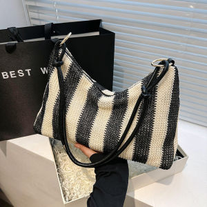 Tas Tote Anyaman Retro Modis dengan Kapasitas Besar untuk Wanita - BAO025