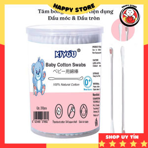 Tăm bông sơ sinh Kiyou 2 đầu dẹp - đầu xoắn tăm bông ngoáy tai cho bé hộp 200 que Happy Store