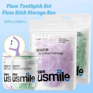 STARGOODS Refillable Floss Toothpick Set Dustproof Oral Cleaning Floss Stick Storage Box Floss Stick Organizer 50Pcs/200Pcs Floss Pick Dispenser Men Women