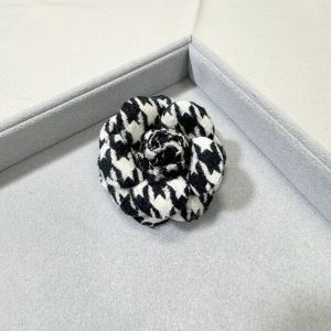 JJT Elegant Tweed Camellia Flower Brooch for Women Vintage Chic Accessories with Handcrafted Floral Design