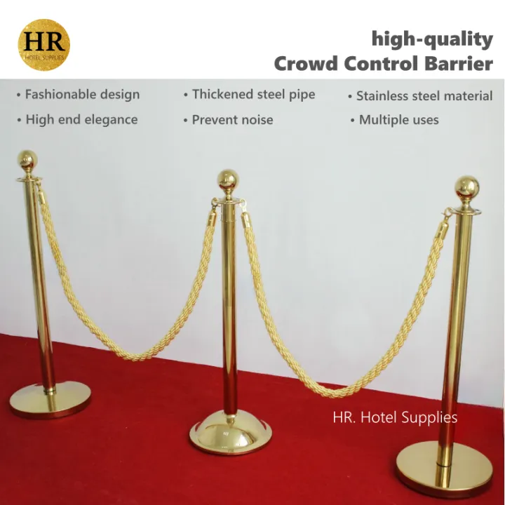 Stanchion Post Set Railing Stand Crowd Control Barrier 2 Poles 1 Rope ...