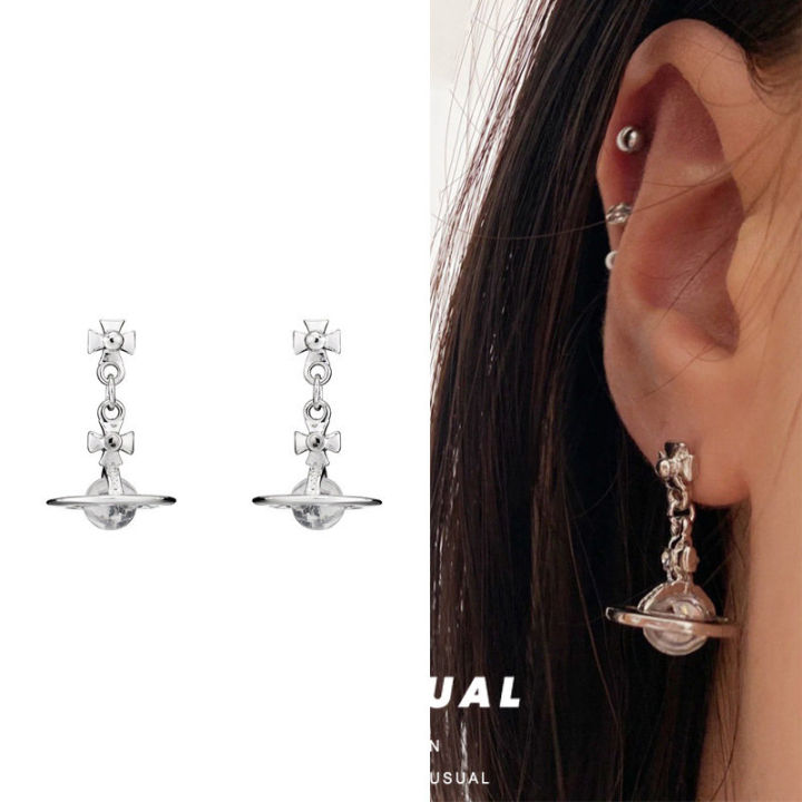 Vivienne Westwood Hạt Tráng Men Sao Thổ Ba Chiều Bông Tai Bạc Khuyên Nụ ...