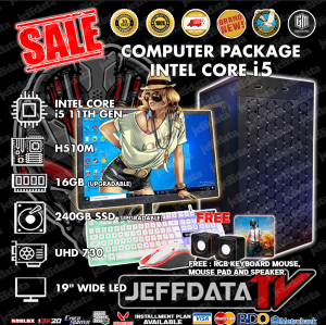 Computer Set Intel core i5-11th Gen. 8gb ram 240gb ssd Uhd730 19"wide led monitor wifi ready mini speaker led keyboard mouse