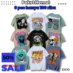 Paket Hemat Kaos Pria Wanita Lengan Pendek Motif Random 100ribu dapat 6pcs Trending Paling Murah dbest 2025