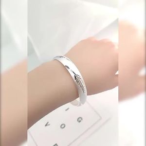 S999 Inheriting Ancient Method Heart Sutra Silver-Plated Bracelet for Women Fashion Simple Open Solid Star Bracelet Bangle