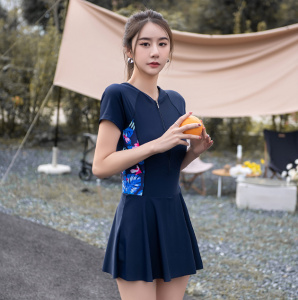 🇲🇾READY STOCK KL Plus Size Korea One Piece UV Protect Lady Women Pants Short Sleeve Skirt Swimsuit Swimwear Short Skirt Swimming Baju Berenang