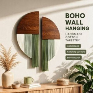 Cotton Macrame Wall Hanging Nordic Handmade Green Leaf Woven Tapestry Decor Bedroom Living Room