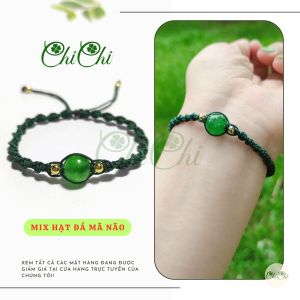 Vòng tay lắc tay thắt dây nhiều màu mặt hạt đá màu xanh - MS030